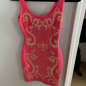 Pink Bebe Mini Dress with Gold Detailing